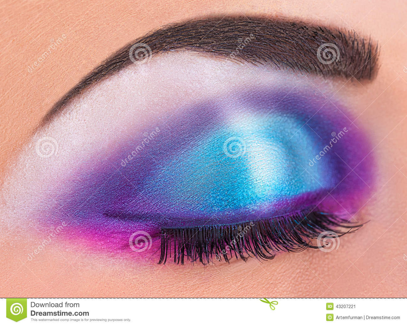 Close Up Of Closed Female Eye With Fashion Bright Makeup