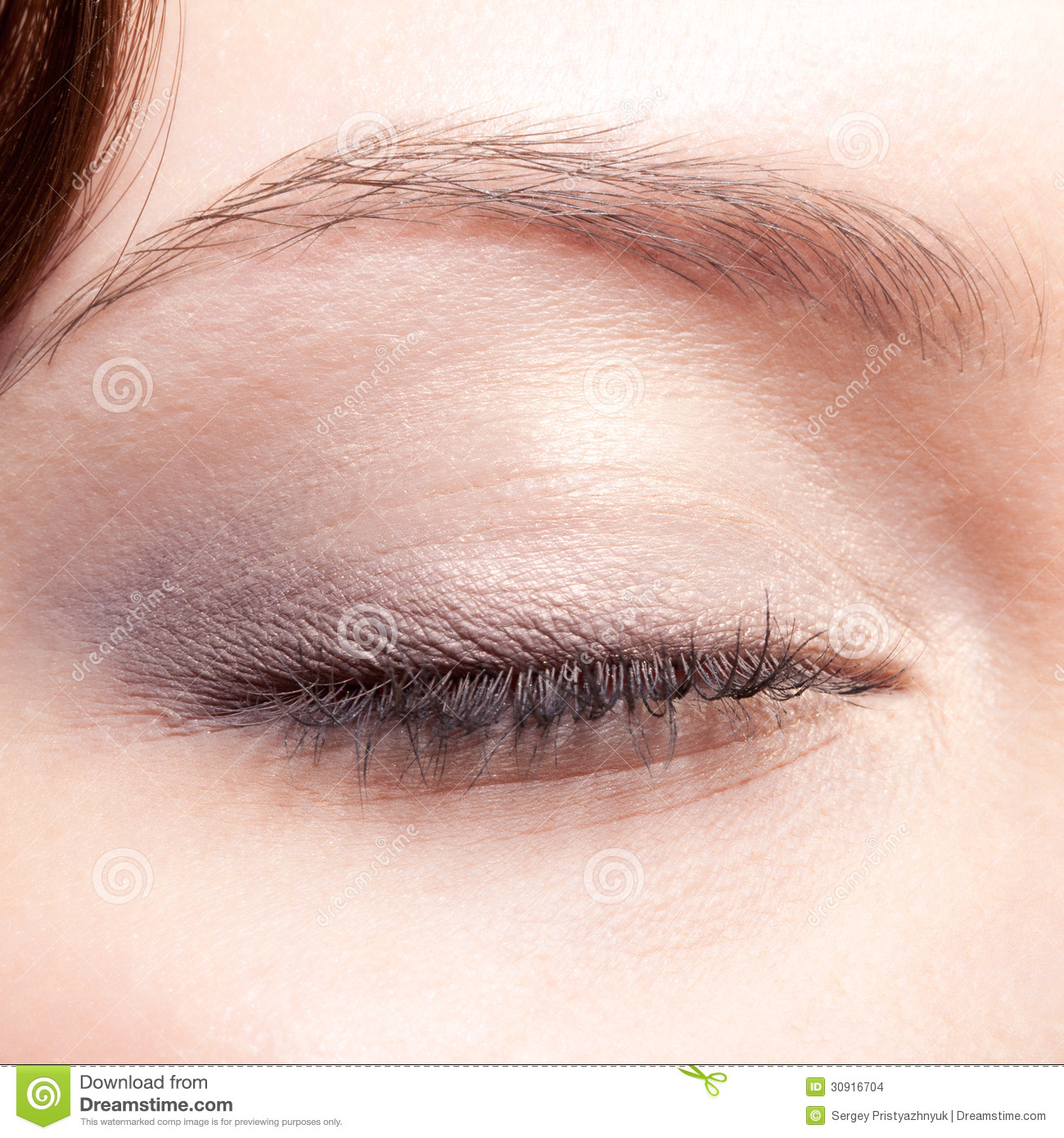 Close Up Portrait Of Beautiful Young Woman Closed Eye Zone Make Up