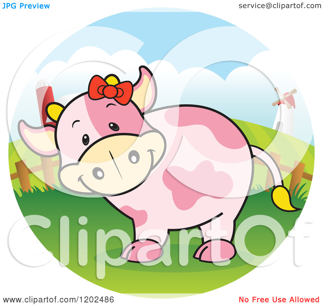     Cow With A Bow In A Barnyard   Royalty Free Vector Clipart By Cartoon