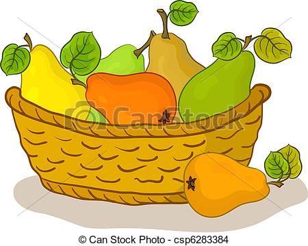 Eps Vector Of Basket With Fruits Pears   Vector Wattled Basket With