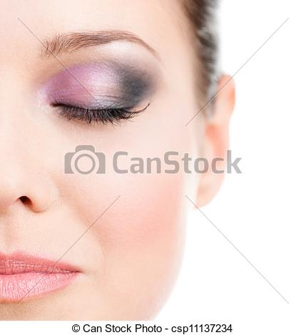 Face Closed Eye Makeup Pink Grey Eye Shades Isolated White