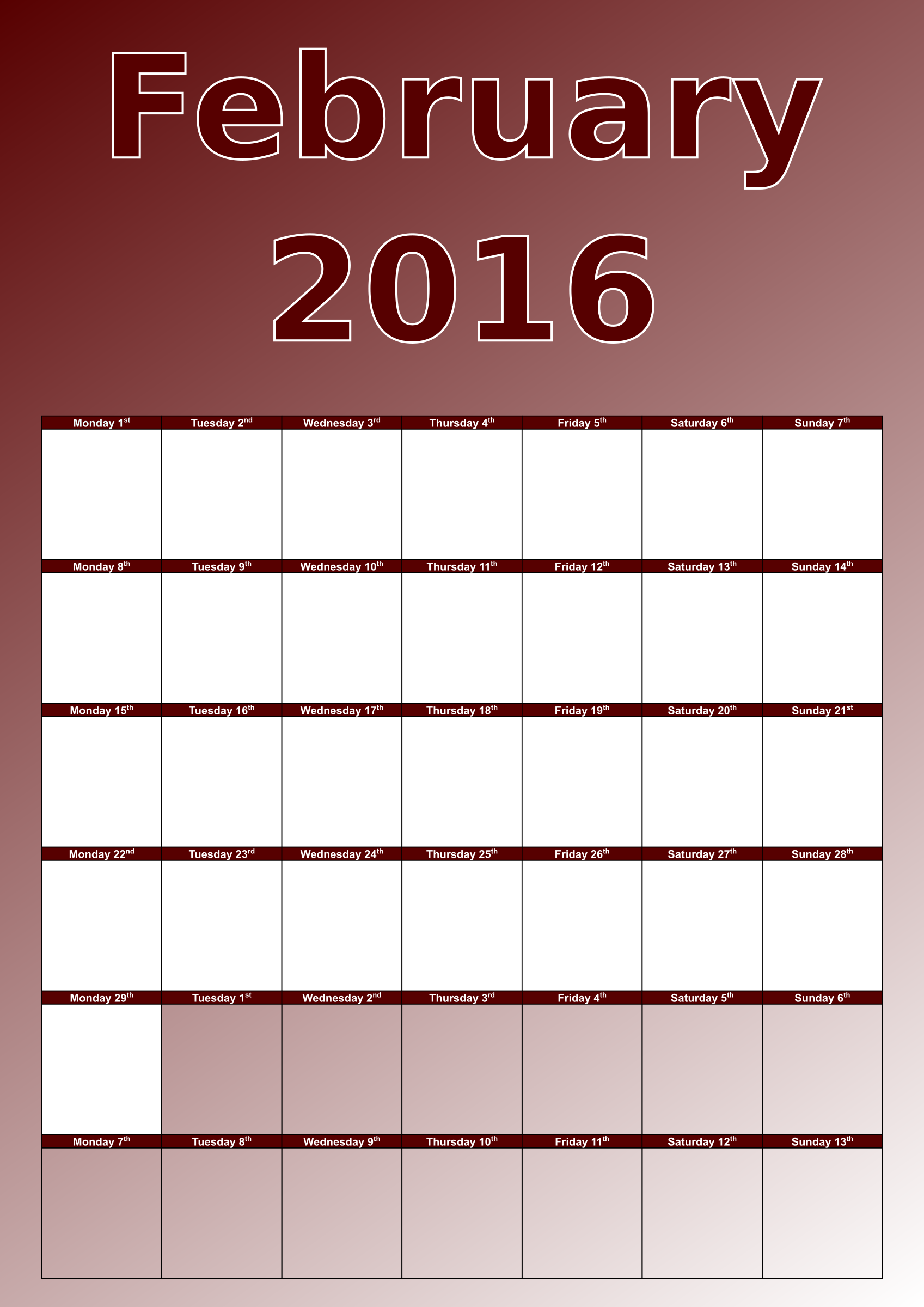February Calendar By Firkin