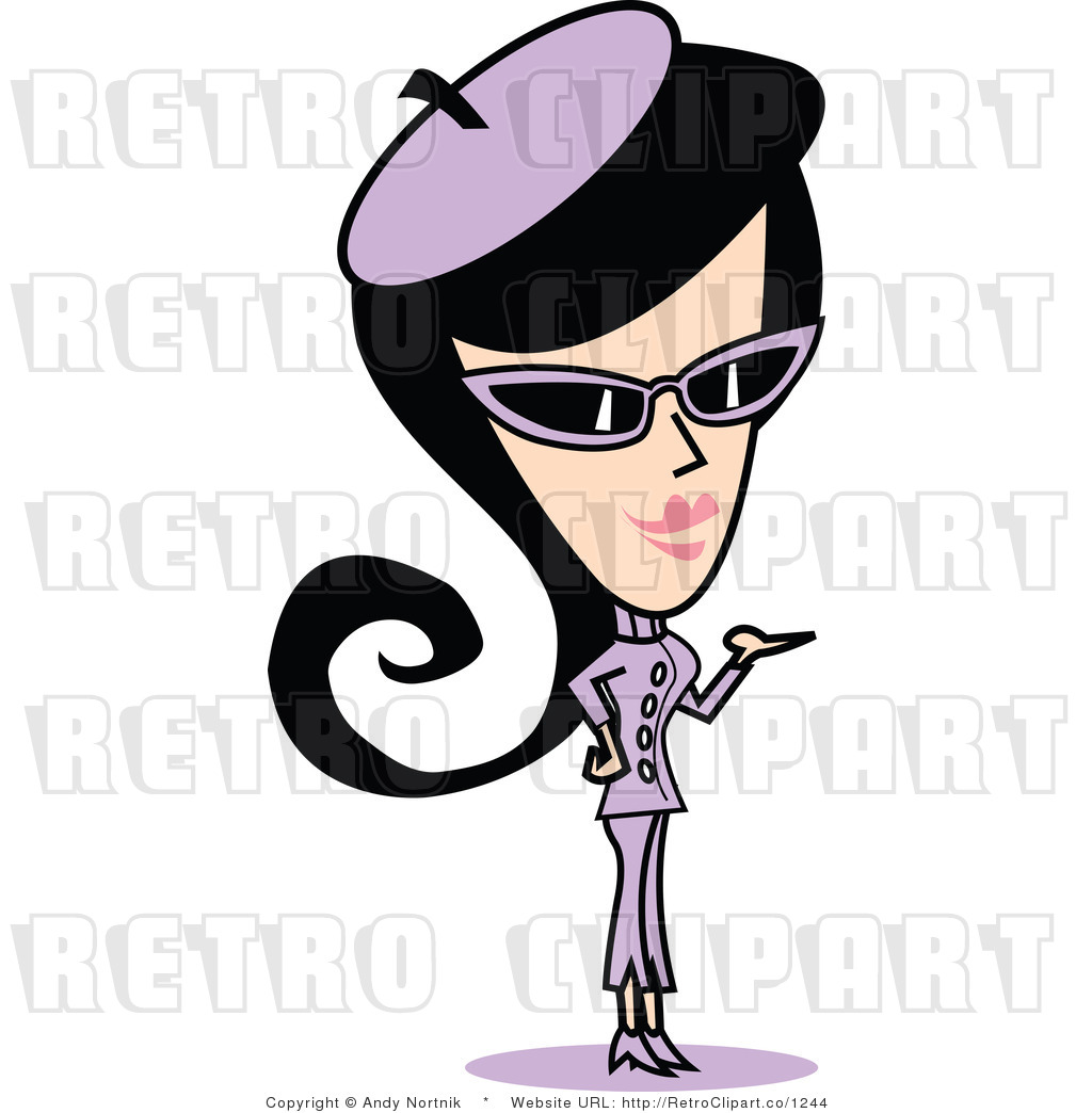 Free Vector Clip Art Of A Retro Girl Wearing Fashionable Purple Outfit    