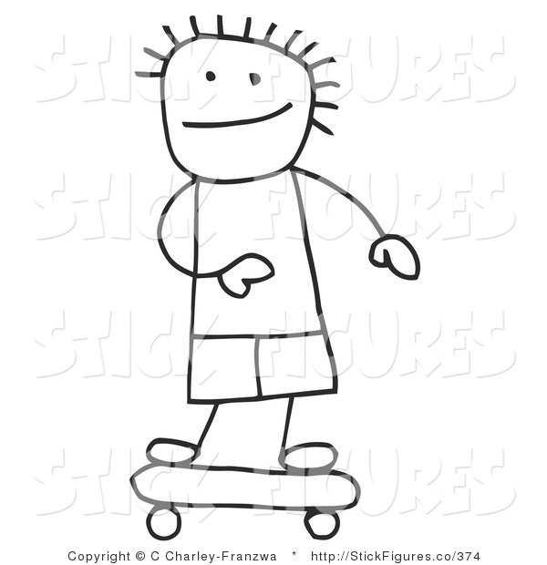 Illustration Of A Smiling Stick Boy Skateboarding By C Charley Franzwa