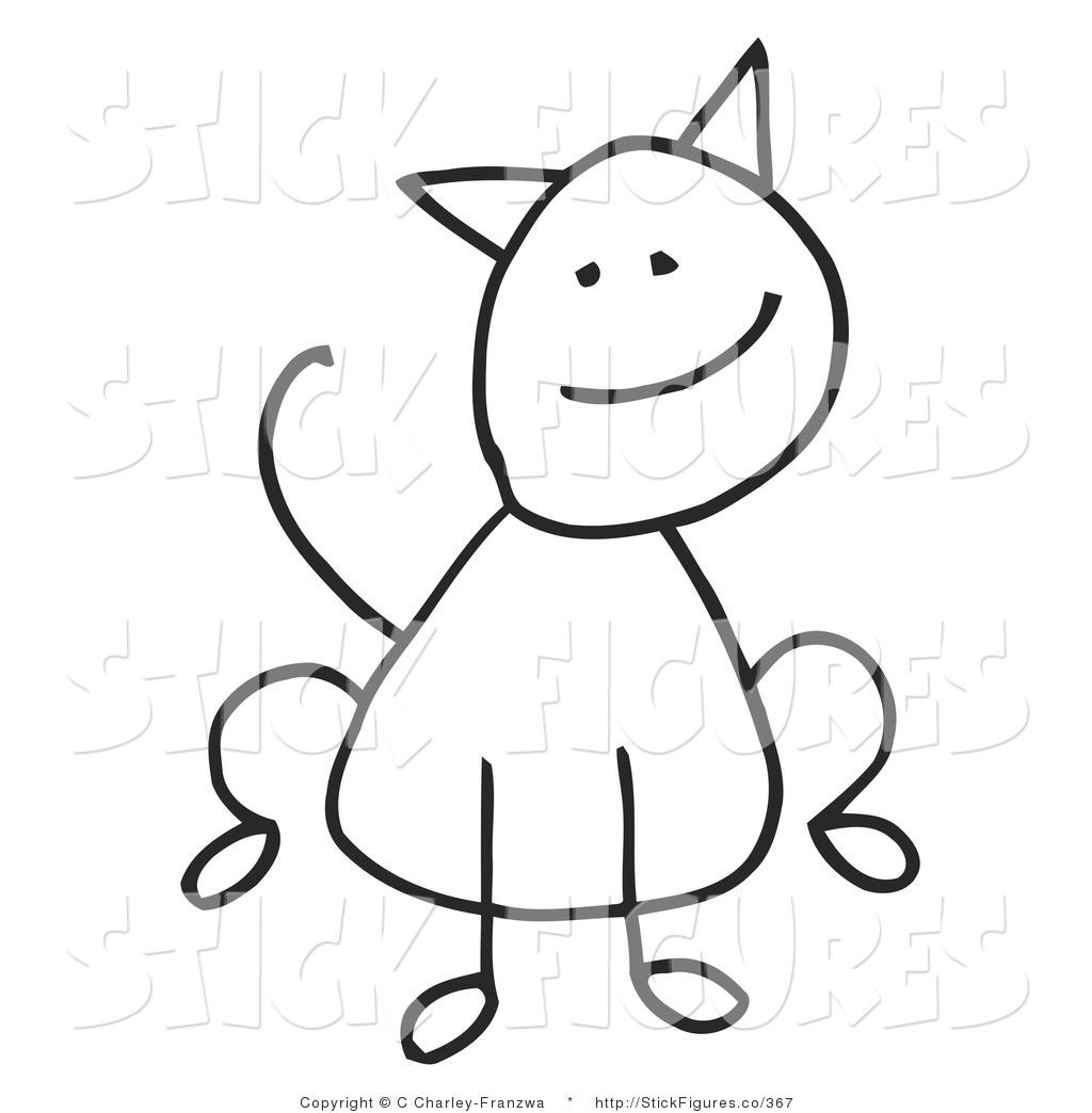Illustration Of A Stick Cat Smiling While Sitting By C Charley Franzwa