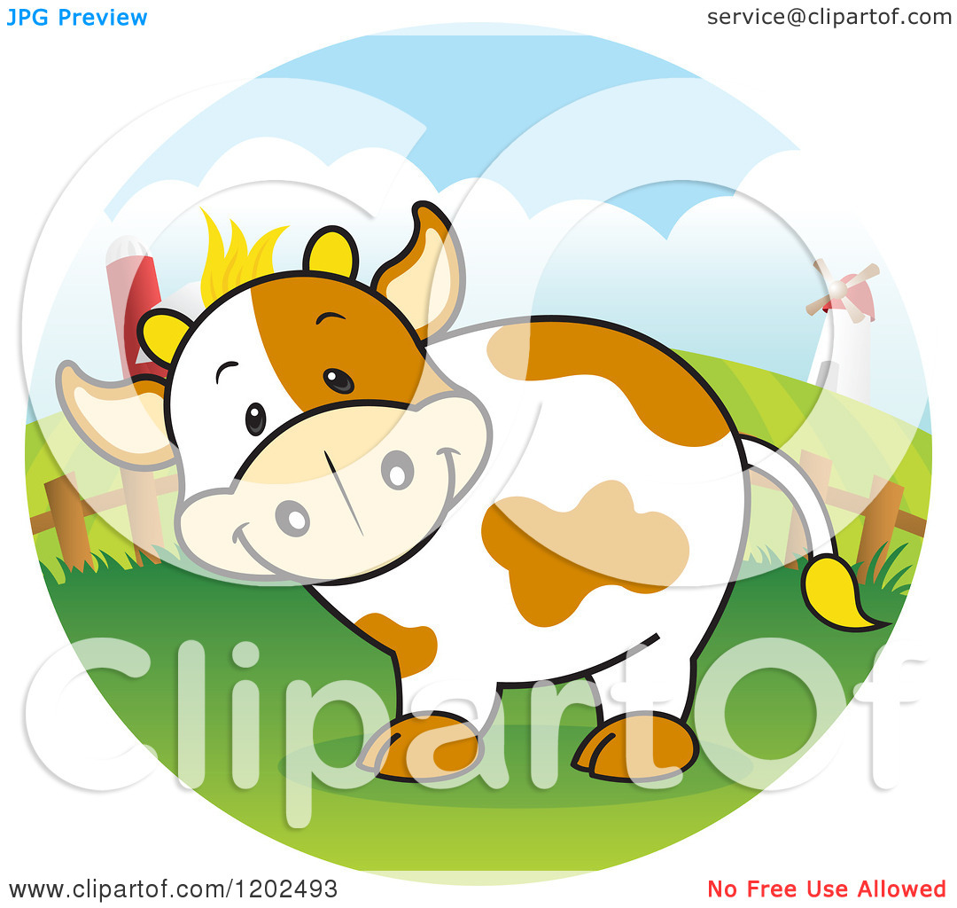 Of A Cute Happy Cow In A Barnyard   Royalty Free Vector Clipart    