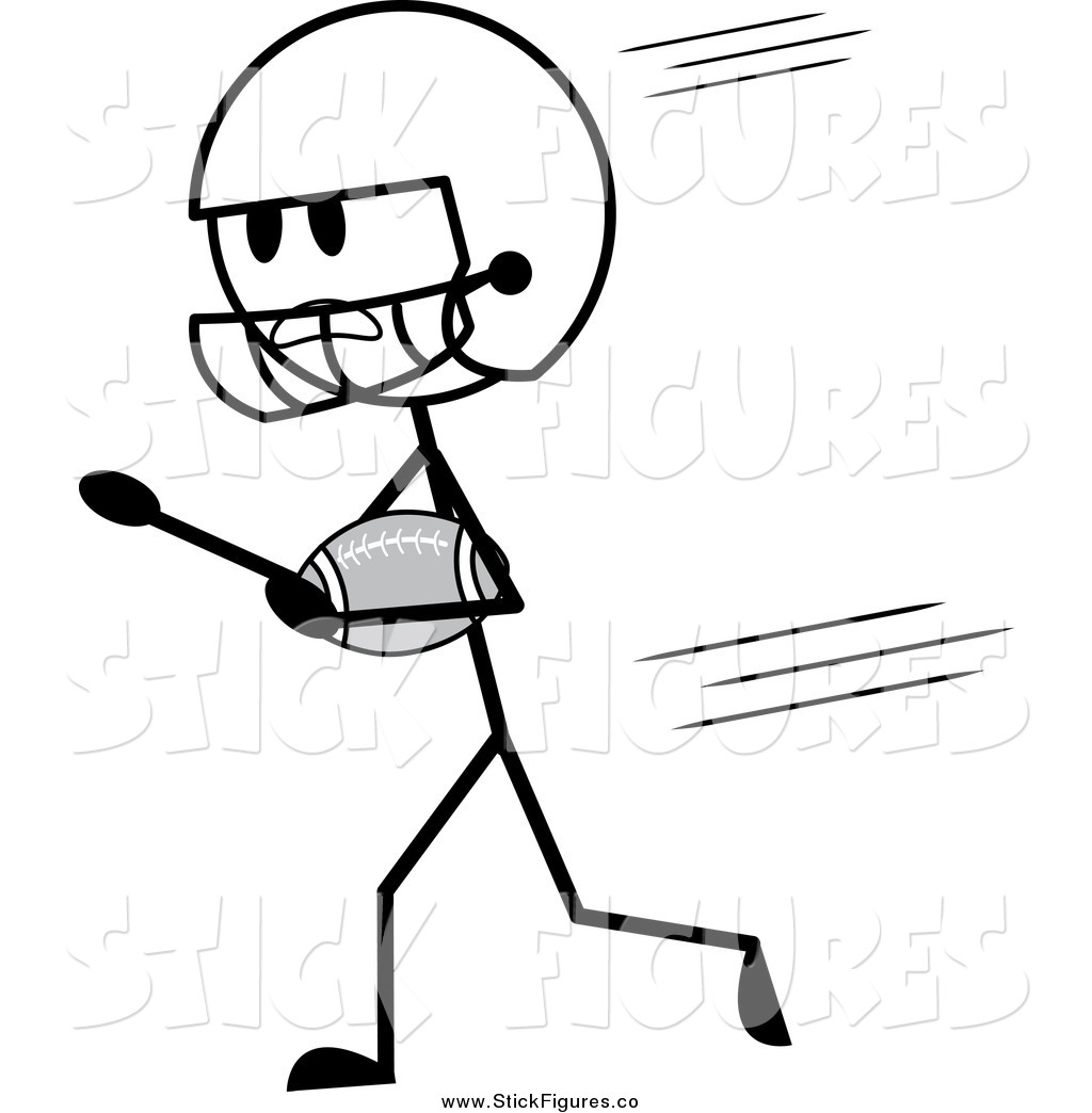 Of A Grayscale Stick American Football Player Running By Pams Clipart