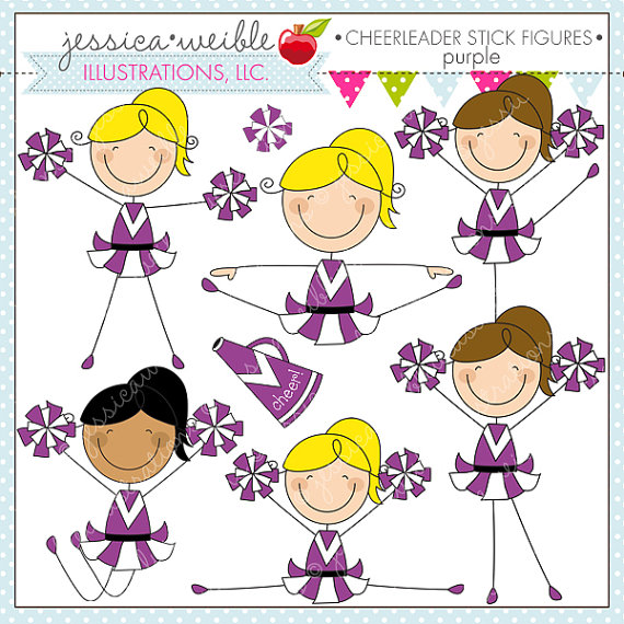 Purple Cheerleader Stick Figures Cute Digital Clipart For Commercial