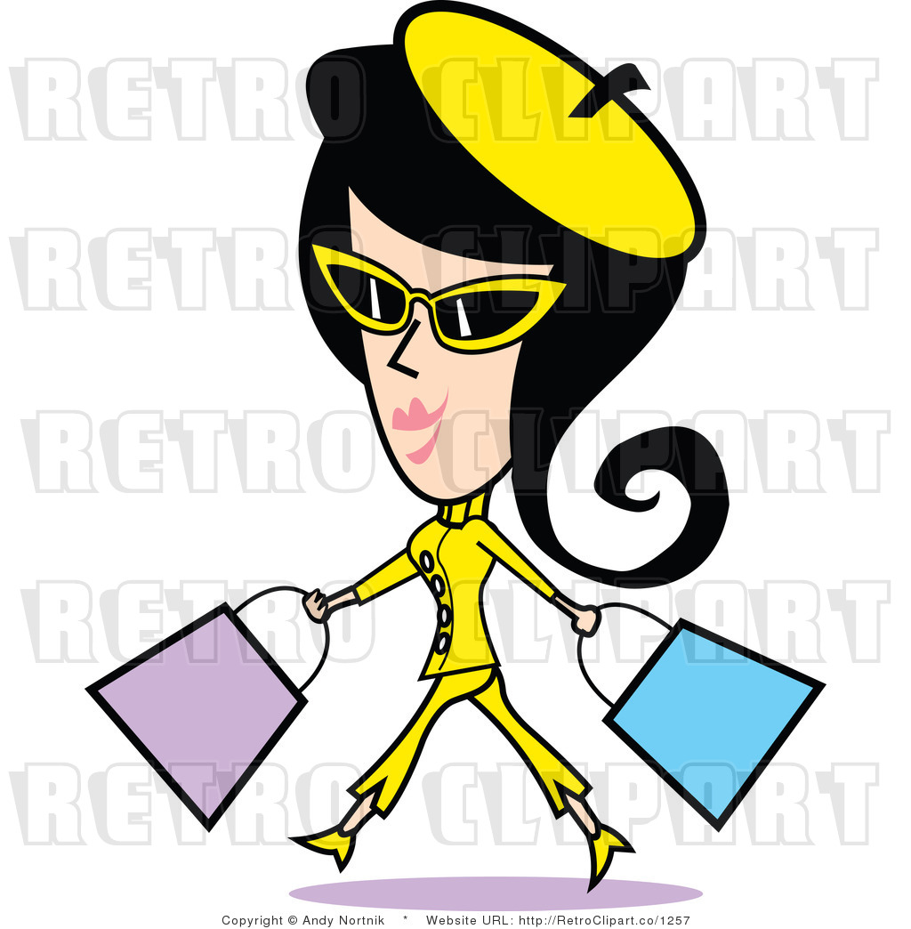 Royalty Free Vector Clip Art Of A Retro Girl Walking With Shopping    