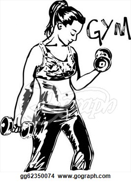 Sketch Of A Woman Working Out At The Gym With Dumbbell Weights  Vector