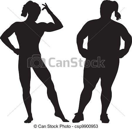 Vector   Silhouettes Of Bodybuilder And Fat Woman   Stock Illustration