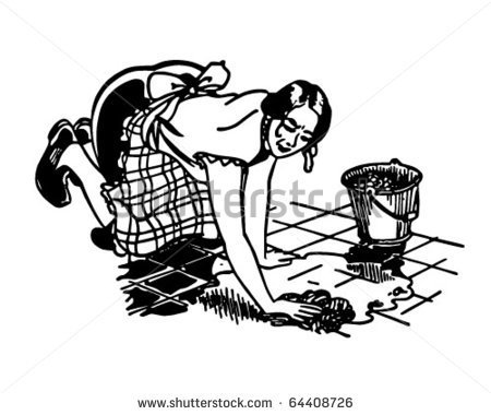 Woman Washing Floor   Retro Clipart Illustration   Stock Vector