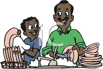 0415 African American Man And His Son Doing Dishes Clipart Image Jpg