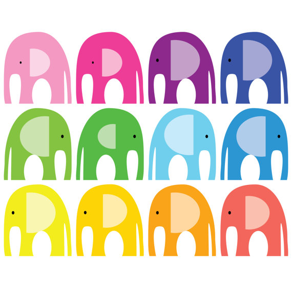40  Off Sale Elephant Clip Art  Rainbow Colours Pink Red Yellow