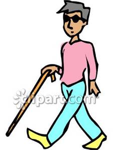 Blind Man Walking With A Cane   Royalty Free Clipart Picture