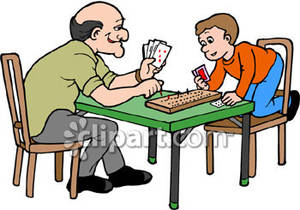 Boy Playing Cribbage With His Grandpa   Royalty Free Clipart Picture