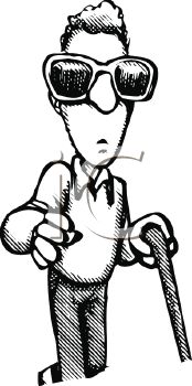 Cartoon Of A Blind Man Wearing Big Glasses And Walking With A Cane