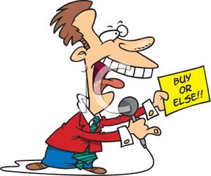 Cartoon Of A Desperate Salesman   Royalty Free Clipart Picture