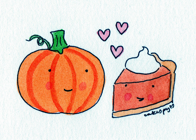 Cartoon Of Pumpkin Smiling At Piece Of Pumpkin Pie