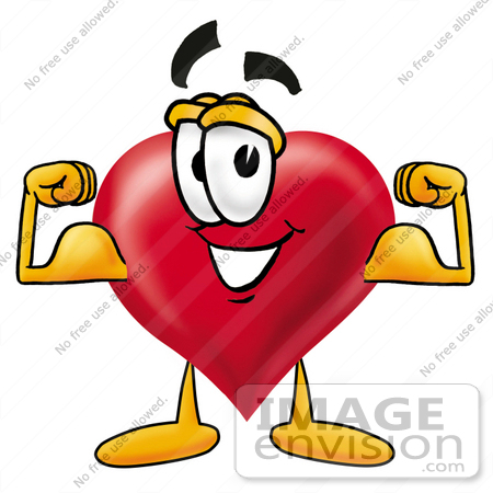 Clip Art Graphic Of A Red Love Heart Cartoon Character Flexing His Arm