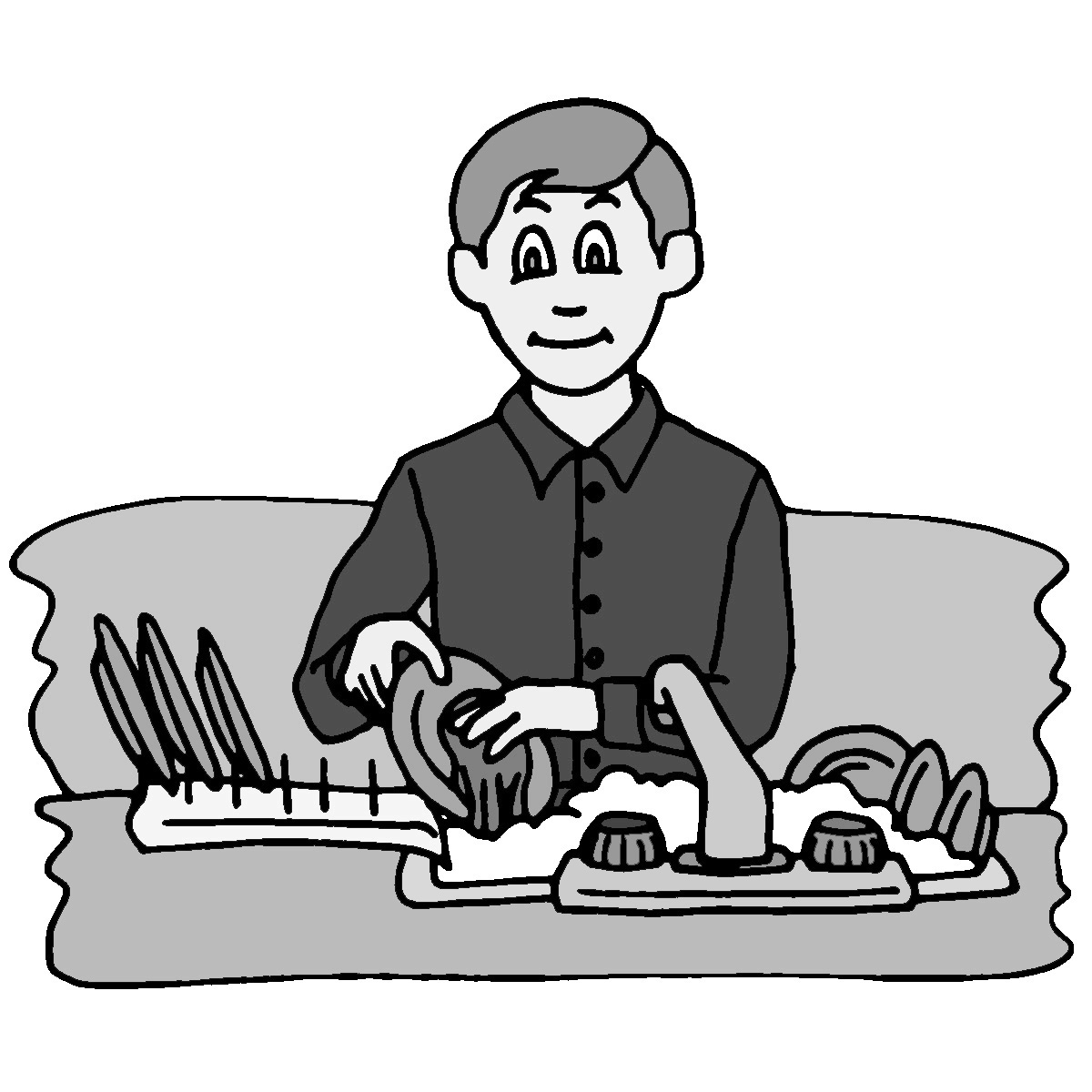 Clip Art  Kids  Chores  Washing The Dishes Grayscale