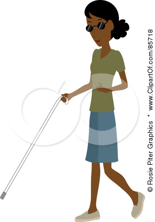 Clipart Illustration Of A Blind Black Woman Walking With A White Cane
