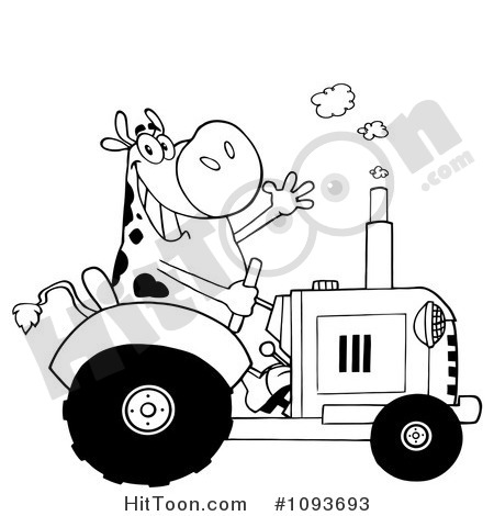 Cow Clipart  1093693  Black And White Cow Farmer Waving And Driving A