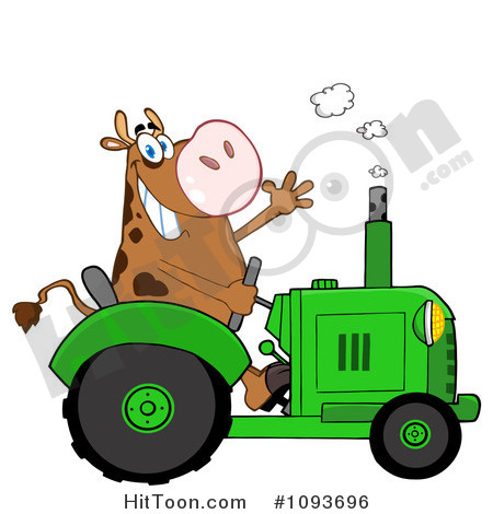 Cow Clipart  1093696  Cow Farmer Waving And Driving A Green Tractor By