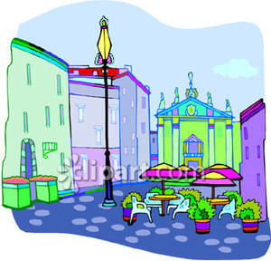 European Outdoor Cafe   Royalty Free Clipart Picture