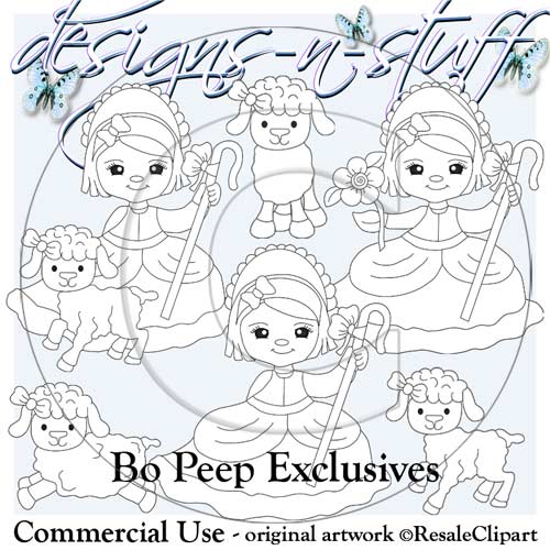Exclusives Clipart Set Bo Peep Brunette Clipart   Digital Stamps