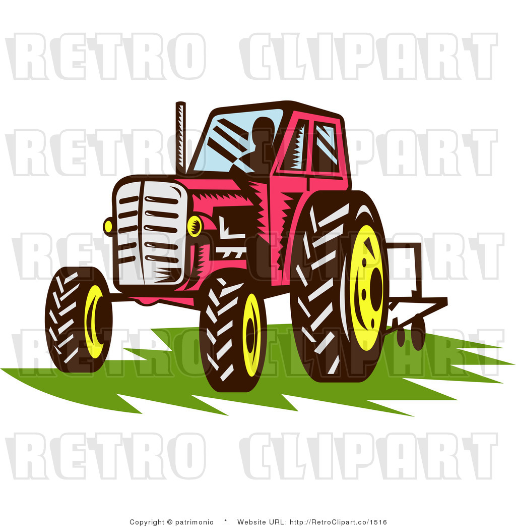 Free  Rf  Retro Clipart Illustration Of Red Tractor  This Tractor