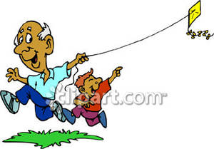 Grandpa And His Grandson Flying A Kite   Royalty Free Clipart Picture