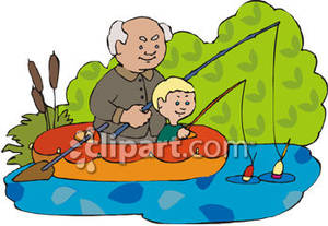 Grandpa Fishing With His Grandson   Royalty Free Clipart Picture