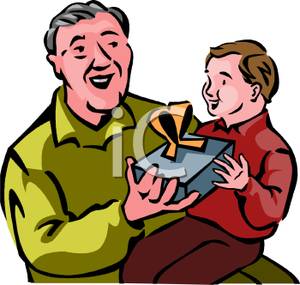 Grandpa Giving His Grandson A Christmas Gift   Royalty Free Clipart