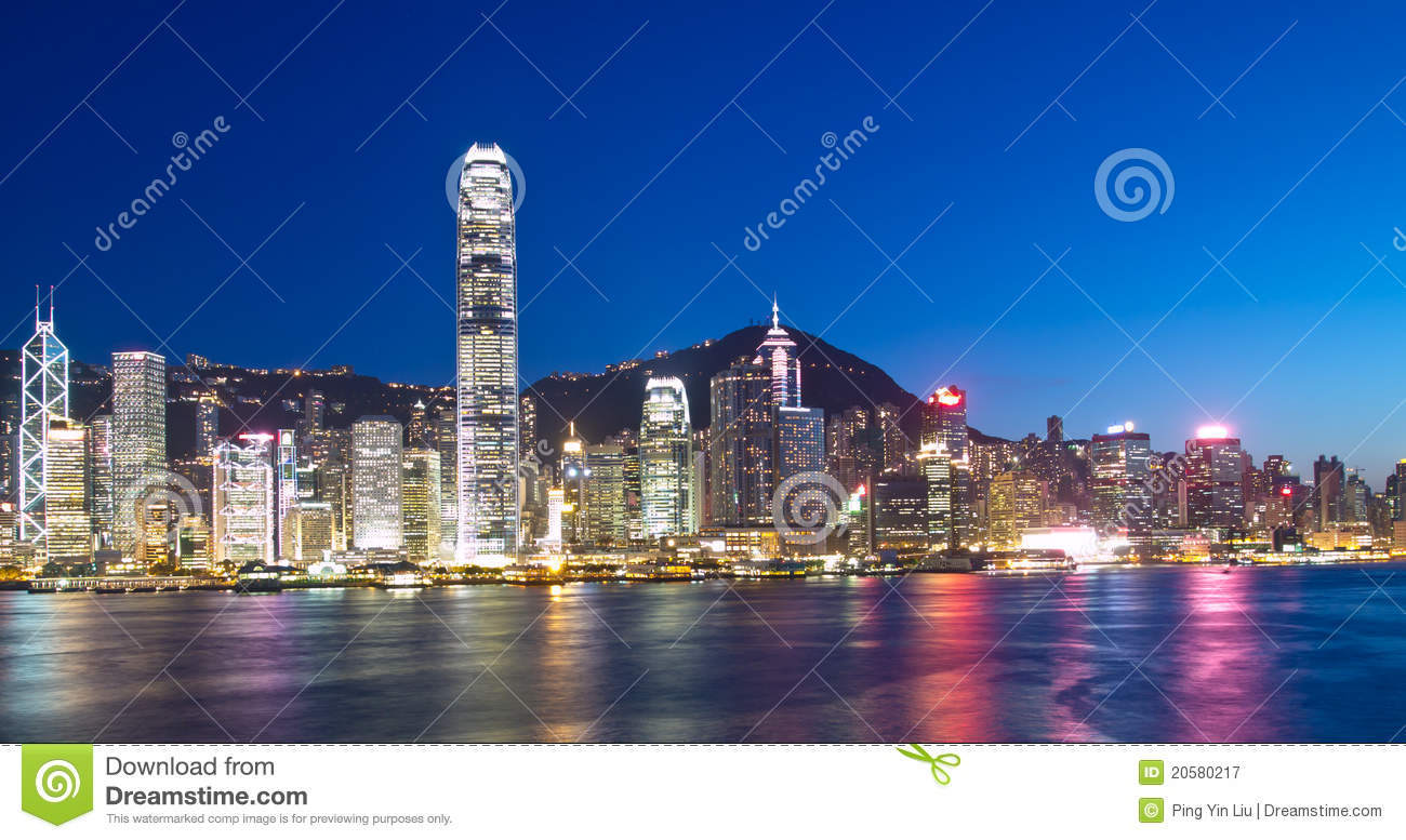 Hong Kong Landmarks At Night Royalty Free Stock Photography   Image    
