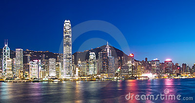 Hong Kong Landmarks At Night Royalty Free Stock Photography   Image    