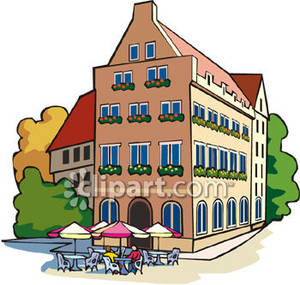 Hotel With An Outdoor Cafe   Royalty Free Clipart Picture