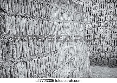 Huaca Pucllana  Monochrome Detail Of Adobe Mud Brick Walls Dating Back