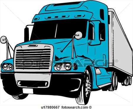 Illustration Lineart Tractor Trailer Truck View Large Clip Art