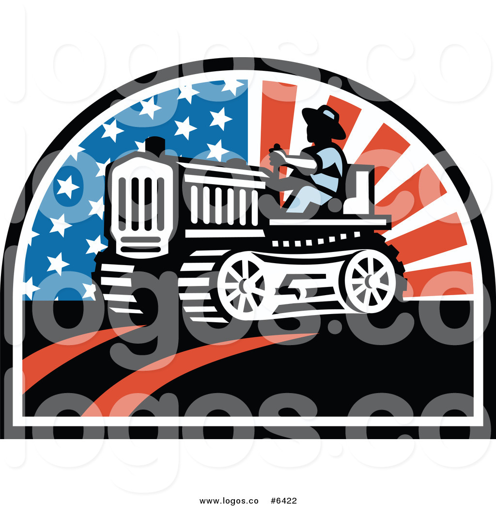     Logo Of A Farmer Operating A Tractor With American Stars And Stripes