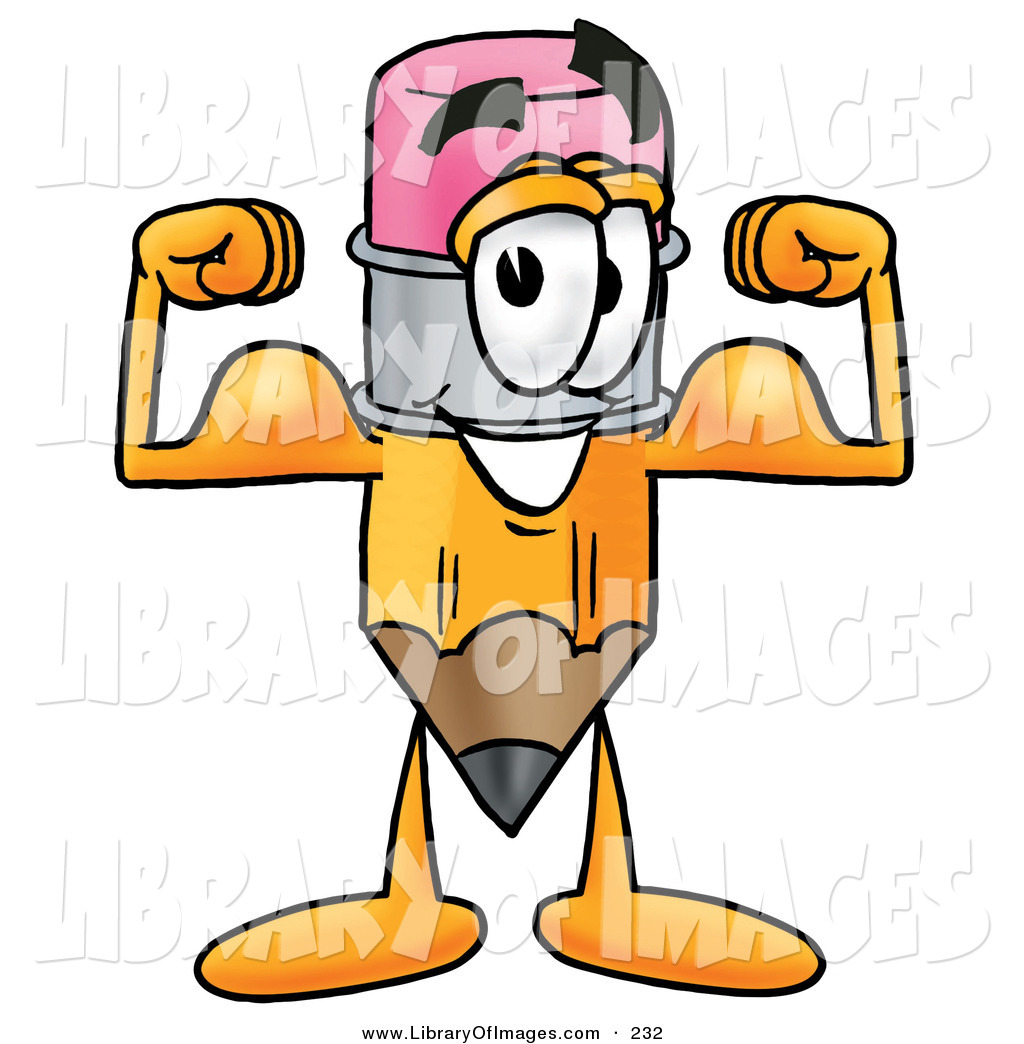     Of A Sporty Pencil Mascot Cartoon Character Flexing His Arm Muscles