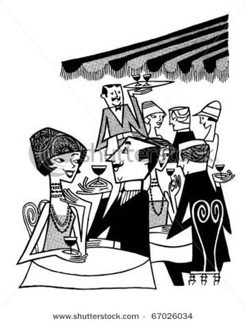 Outdoor Cafe Scene   Retro Clipart Illustration   Stock Vector