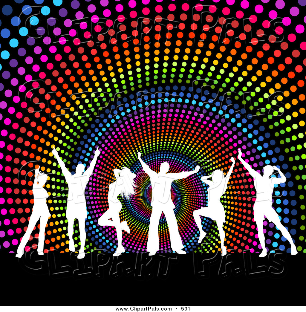 Pal Clipart Of A Group Of White Silhouetted Dancers Over A Rainbow