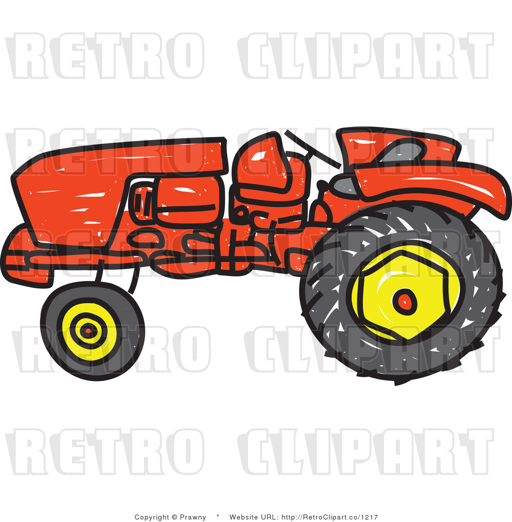 Rf  Retro Clipart Illustration Of Red Tractor Sketch  This Tractor