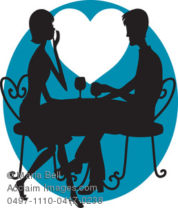 Romantic Couple Dining At An Outdoor Cafe Silhouette Clipart Image