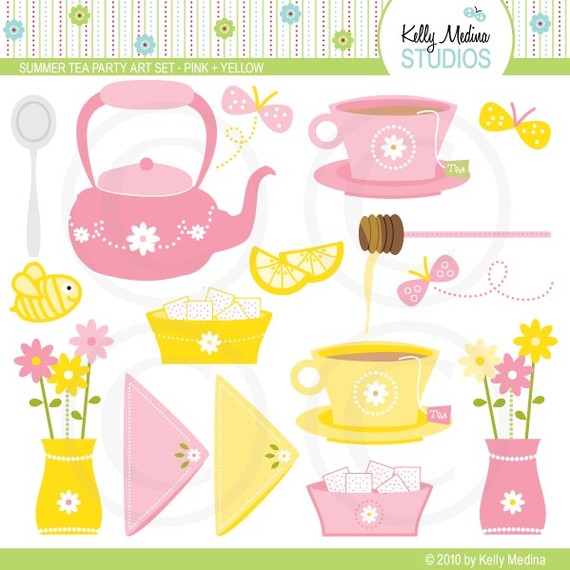 Summer Tea Party Clipart Set   Pink And Yellow