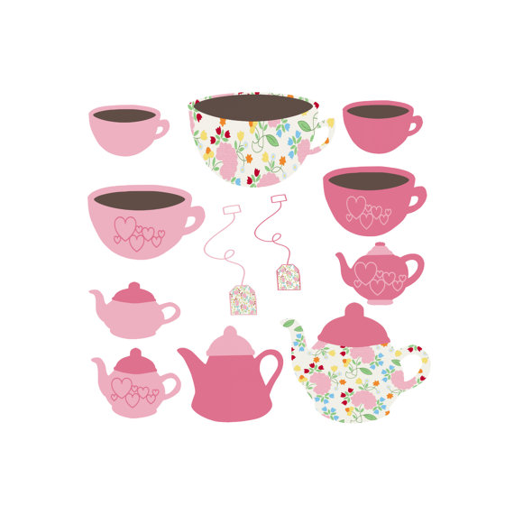 Tea Party Clipart Pink Garden Flowers Heart Tea Cup Clip Art Graphics