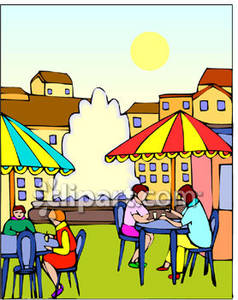 Woman Eating At An Outdoor Cafe   Royalty Free Clipart Picture