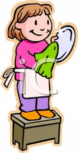 Young Girl Drying The Dishes   Royalty Free Clipart Picture