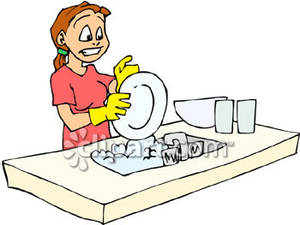 Young Woman Washing Dishes   Royalty Free Clipart Picture
